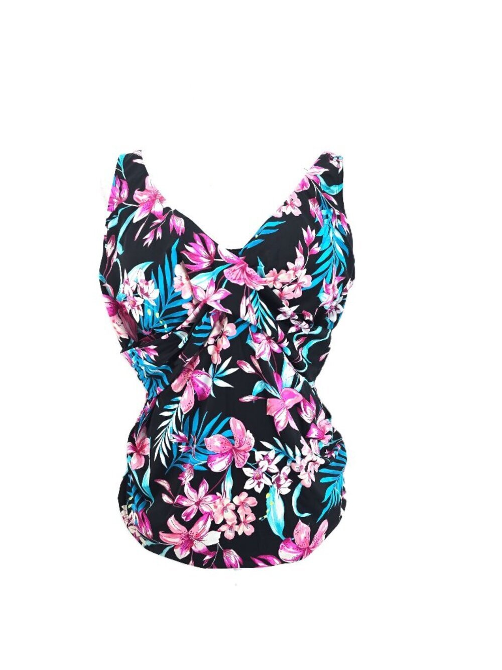 Bal Harbour Black Pink Floral Suprplice Padded Tankini Swim Top Women Size 1X